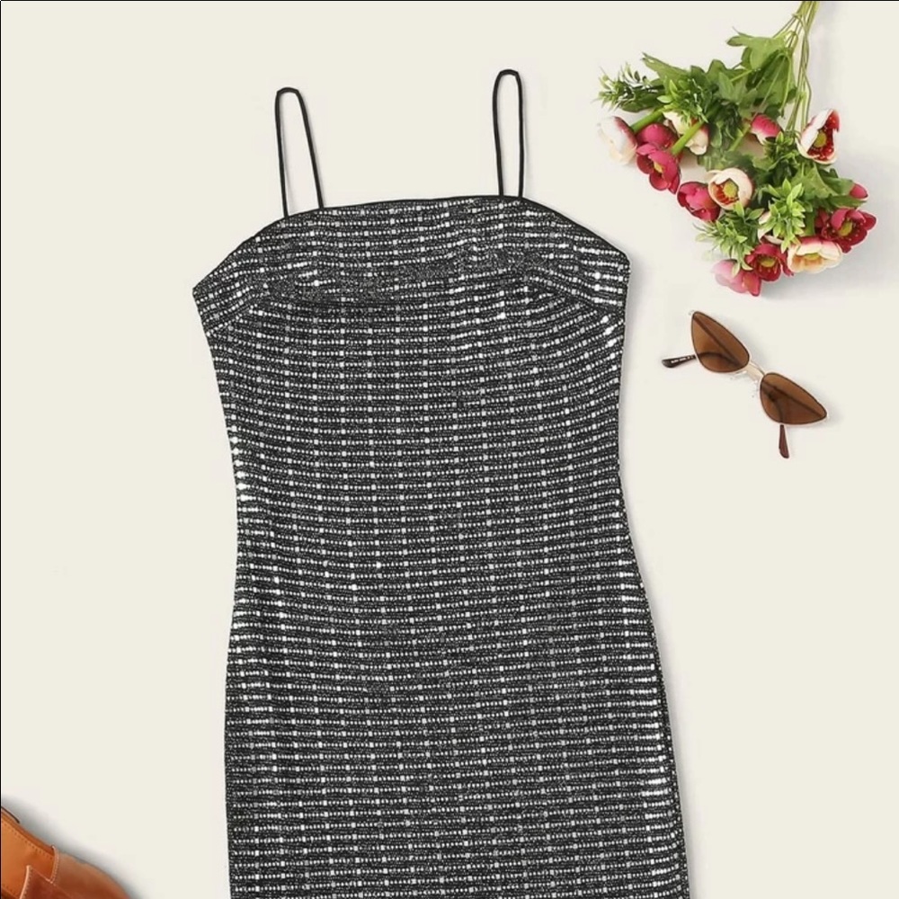 NWT Shein: Sm Blck/Silver Sequence Bodycon Dress